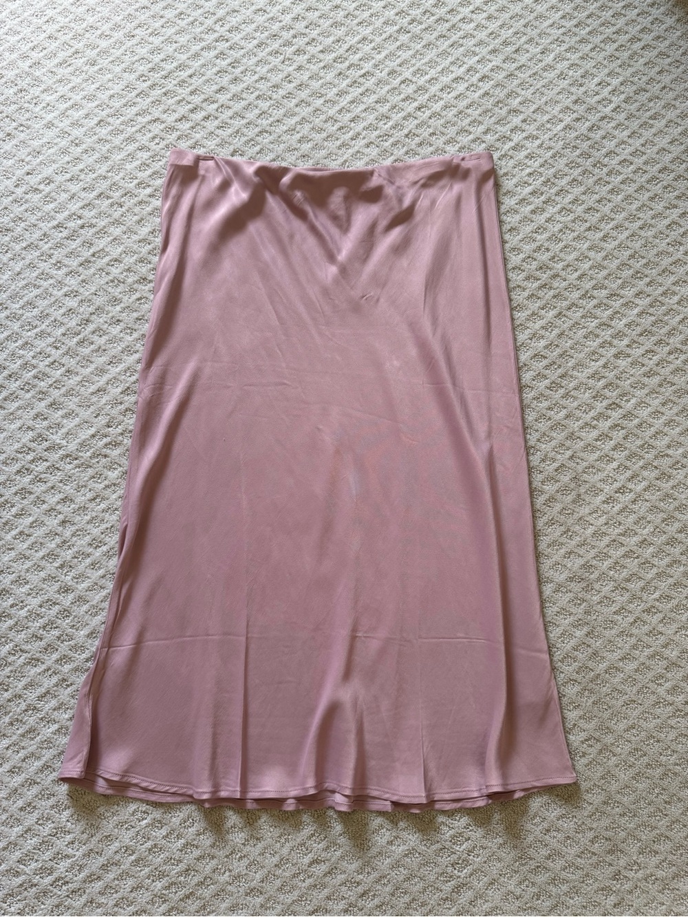 Anthropologie Dusty Rose Satin Midi Slip Skirt